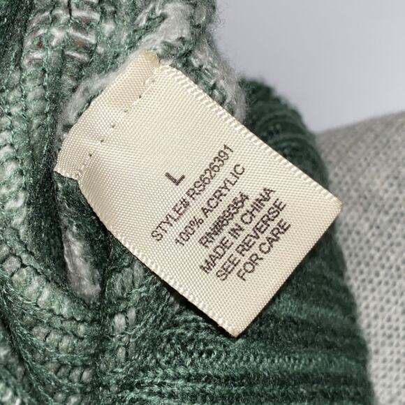 Women's Crop Sweater Fair Isle Nordic Mock Neck Sz Large Green Holiday Cabin Ski - Picture 7 of 10